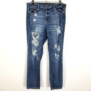 Judy Blue Women Boyfriend Fit Jeans Size 32 Blue Distressed Denim Mid Rise